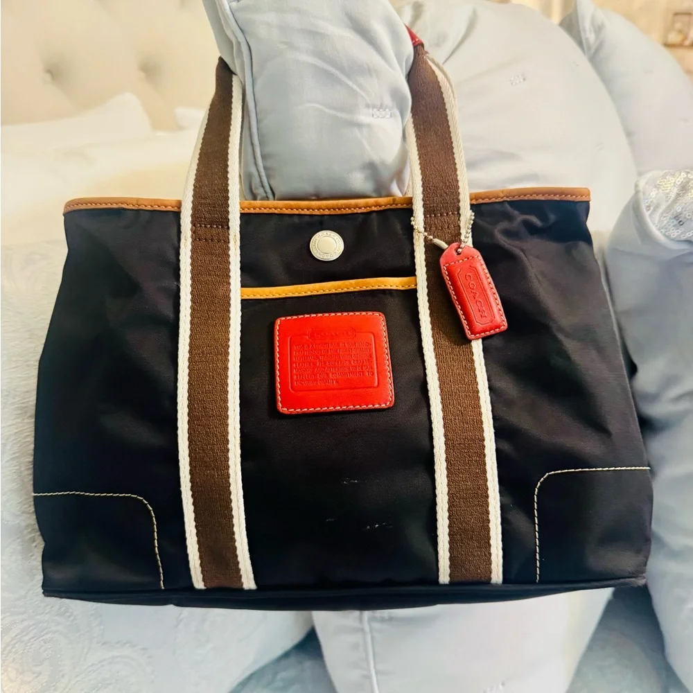 Coach Hampton Black Inside Out Tote with Red Handles and Red Logo Patch - Picture 5 of 15